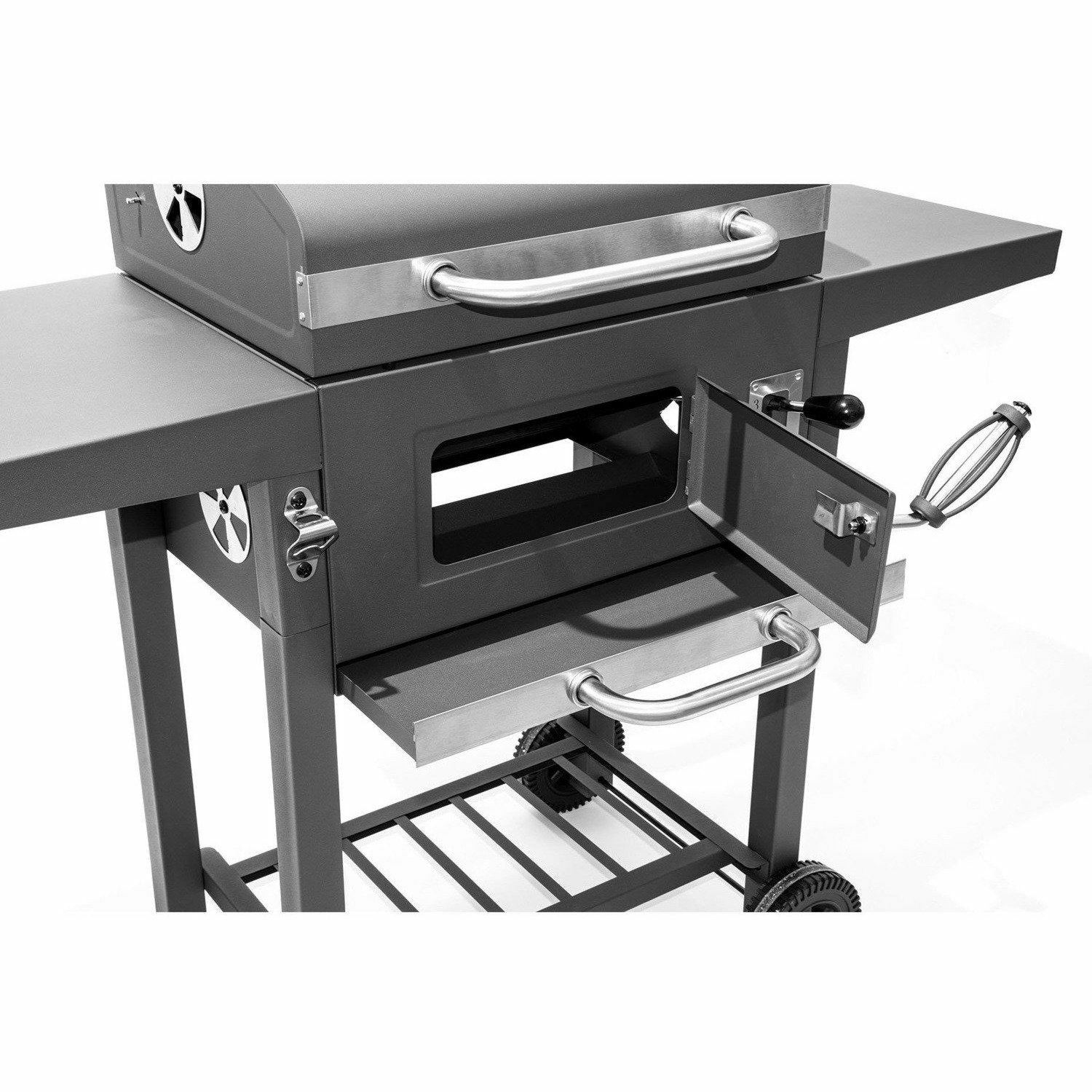 GUSTO CASA - Barbecue con coperchio, termometro e ruote h96,3x108x36cm